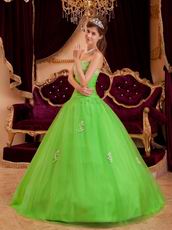 Spring Green Tulle Floor Length Quinceanera Dress By Designer