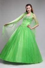 Halter Top Style Beaded Quinceanera Dress In Spring Green