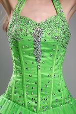 Halter Top Style Beaded Quinceanera Dress In Spring Green