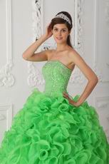 Spring Green Ruffled Skirt Dress to Wear For Quinceanera Party
