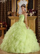 Yellow Green Cascade Ruffled Skirt Sweetheart Quinceanera Dress