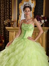 Yellow Green Cascade Ruffled Skirt Sweetheart Quinceanera Dress