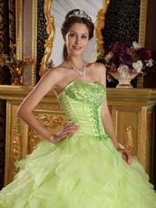 Yellow Green Cascade Ruffled Skirt Sweetheart Quinceanera Dress