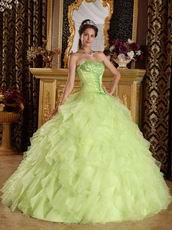 Yellow Green Cascade Ruffled Skirt Sweetheart Quinceanera Dress