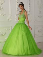 A-line Spring Green Tulle Quinceanera Dress By Designer