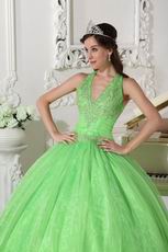 2019 Spring Green Halter Floor Length Quinceanera Ball