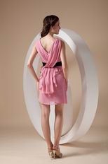 Pearl Pink V Neckline Sweet Sixteen Dress With Black Sash