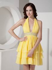 Yellow Halter Layers Mini Sweet 16 Dresses Under $100