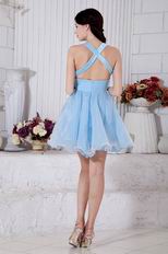 Deep V Neck Baby Blue Sweet 16 Girls Dress By Designer