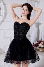 Sweetheart Beaded Bodice Mini Black Dress For Sweet 16