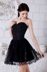 Sweetheart Beaded Bodice Mini Black Dress For Sweet 16