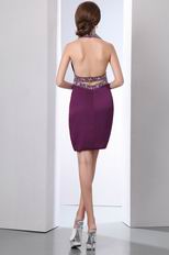 Halter V-Neck Knee Length Grape Purple Sweet 16 Dress