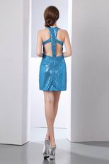 Halter Dodger Blue Sequin Fabric Sexy Mini Sweet 16 Dress