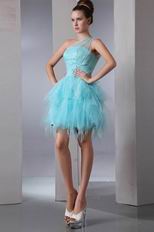 One Shoulder Cascade Skirt Aqua Sweet 16 Dress For Short