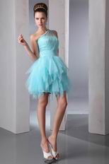 One Shoulder Cascade Skirt Aqua Sweet 16 Dress For Short