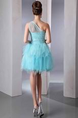 One Shoulder Cascade Skirt Aqua Sweet 16 Dress For Short