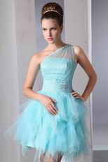 One Shoulder Cascade Skirt Aqua Sweet 16 Dress For Short