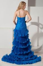 Unique Feather Layers High Split Blue Sweet 16 Dress