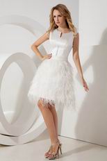 Scoop Feather Decorate Skirt Short Sweet 16 Dress With Button