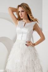 Scoop Feather Decorate Skirt Short Sweet 16 Dress With Button