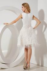 Scoop Feather Decorate Skirt Short Sweet 16 Dress With Button