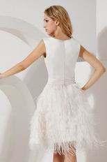 Scoop Feather Decorate Skirt Short Sweet 16 Dress With Button