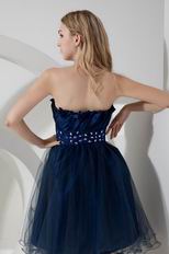 Strapless Knee Length Navy Blue Sweet 16 Dress With Crystals