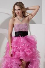 High Low Asymmetrical Ruffles Skirt Rose Pink Sweet 16 Dress