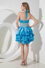 Unique Halter Top Ruffled Skirt Short Blue Sweet 16 Dress