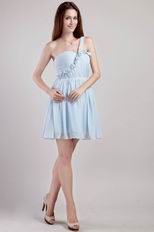 Light Blue One Shoulder Short Chiffon Sweet Sixteen Dress