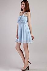 Light Blue One Shoulder Short Chiffon Sweet Sixteen Dress