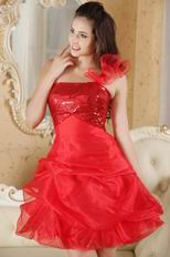 One Shoulder Sequin Bodice Short Skirt Scarlet Sweet 16 Dress