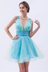 Deep V-Neck Light Blue Custom Sweet Sixteen Dresses