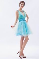 Deep V-Neck Light Blue Custom Sweet Sixteen Dresses