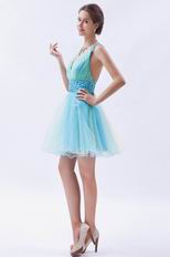 Deep V-Neck Light Blue Custom Sweet Sixteen Dresses