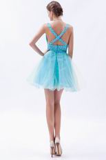 Deep V-Neck Light Blue Custom Sweet Sixteen Dresses