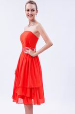 Wholesale Strapless Tea Length Orange Sweet 16 Dress