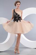 Champagne Sweet 16 Dress With Side Black Applique