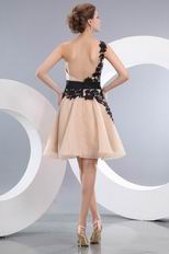 Champagne Sweet 16 Dress With Side Black Applique