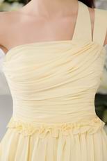 Light Yellow One Shoulder Knee Length Sweet 16 Dress