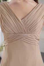 V-neck Tea-length Champagne Chiffon Sweet Sixteen Dresses