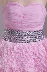 Pink Layers Lace Skirt Sweet 16 Dress With Rhinestone Crystals