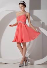 Sexy One Shoulder Watermelon Chiffon Fabric Sweet 16 Dress