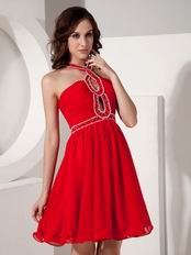 Halter Wine Red Chiffon Dress For 2014 Sweet 16 Party Wear