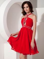 Halter Wine Red Chiffon Dress For 2014 Sweet 16 Party Wear