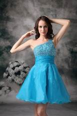 One Shoulder Neck Short Azure Sweet 16 Dress Lovely