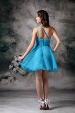One Shoulder Neck Short Azure Sweet 16 Dress Lovely