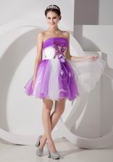 Amazing Strapless Purple&White Contast Color Short Sweet 16 Dress Most Choice
