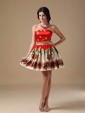 Colorful Printed Fabric Girl Sweet Sixteen Prom Dress