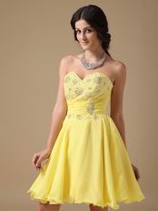 Yellow Chiffon Fabric Stylish 2014 Top Sweet 16 Dress